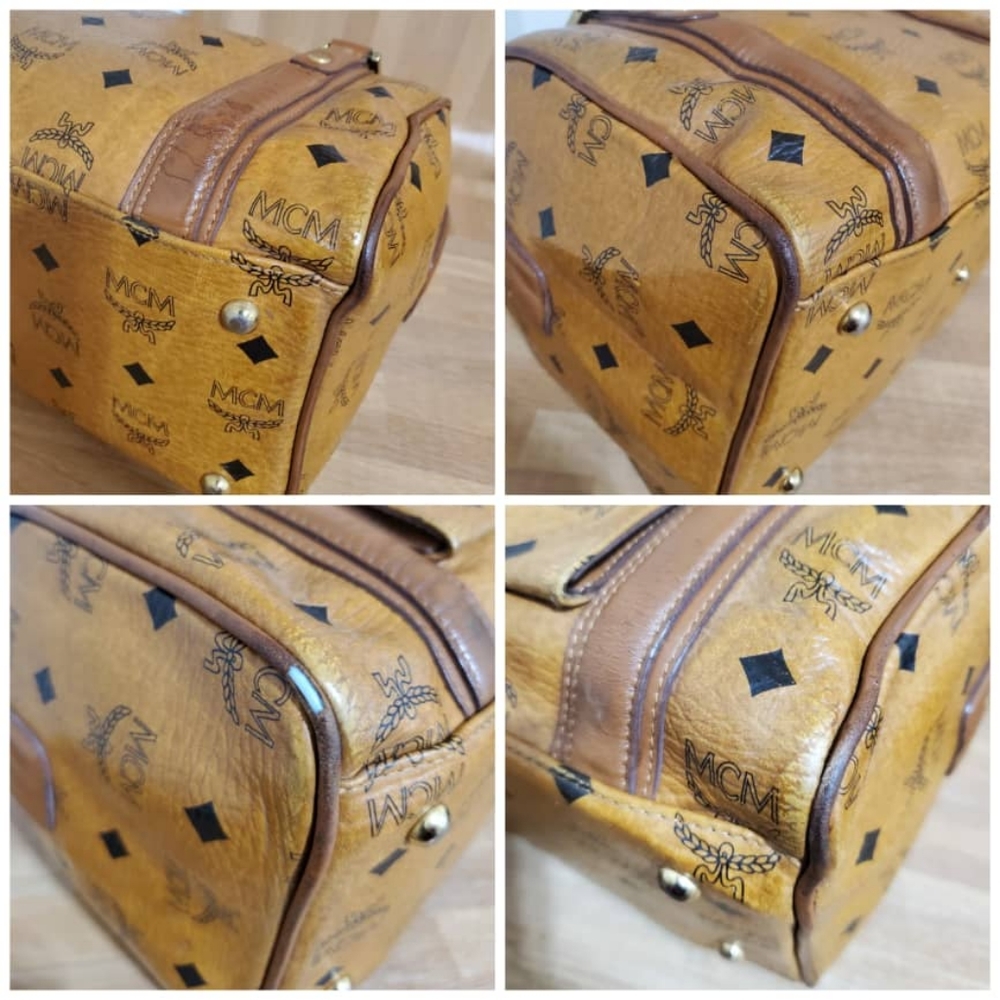 Authentic MCM Cognac Visetos Leather Boston Bag - Picture 5 of 11